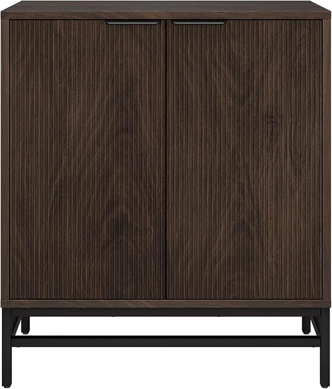Henn&Hart 28" Fluted Wooden Accent Cabinet, Modern Ribbed Sideboard Buffet Cabinet with 2 Doors and an Adjustable Shelf for Living Room, Dining Room, Bedroom or Entryway, Alder Brown
