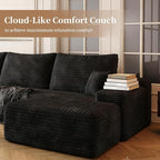 135.4" Large Cloud Modular Sectional Couch with Ottoman, Minimalist Upholstered Couches, Comfort U Shaped Sofa for Living Room,Deep Seat Corner Couch，No Assembly Required (Black,Left Facing Chaise)