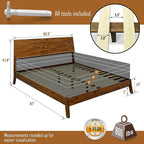 Acacia Serenity Bed Frame with Headboard Solid Wood Platform Bed, Queen Bed Frame, Tall Headboard Wood Bed Compatible with All Mattress Types, No Box Spring Needed, Quick & Easy Assembly, Caramel