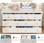 LYNSOM White Dresser for Bedroom with 7 Drawers, Modern Wide Chest of Storage Drawer with Gold Handles, TV Stand Dresser, Wood Dressers for Bedroom Living Room, Hallway, Entryway, 55’’