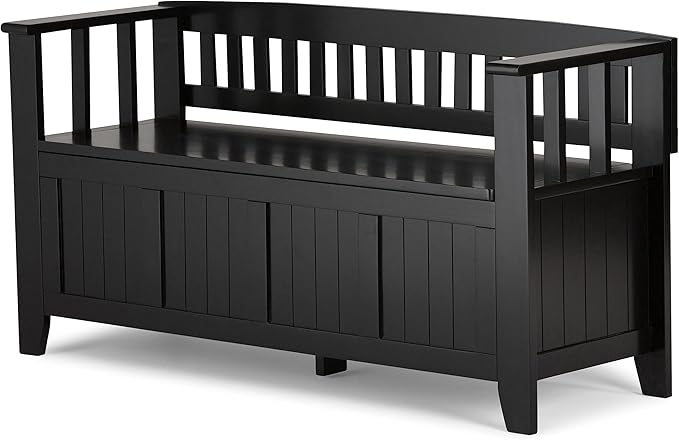 SIMPLIHOME Acadian Entryway Storage Bench - 48 inch Wide Solid Wood Hallway Seat in Black, Transitional Bench for Entryway or Living Room with Lift-Up Lid and Spacious Storage