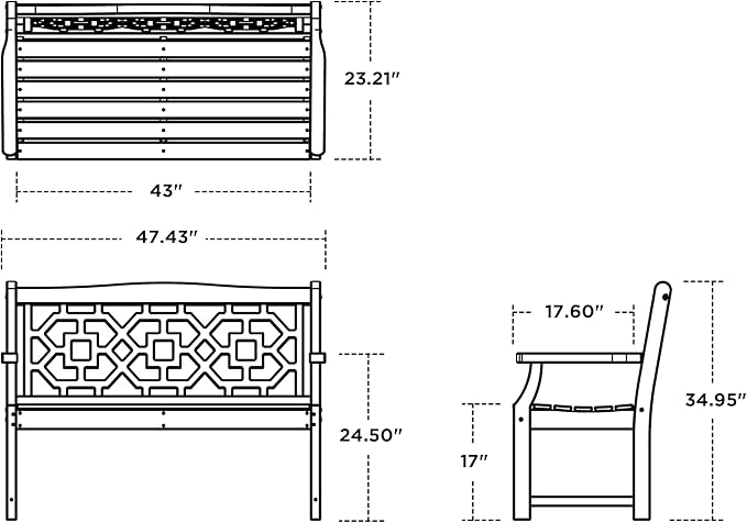 Martha Stewart by POLYWOOD Chinoiserie 48" Outdoor Bench for Patio, Porch & Backyard, Mahogany - Durable All-Weather HDPE Garden Seat with Back Support - Classic 2 Person Seating, Made in The USA