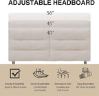 King Size Velvet Headboard Foldable Panels Backboard, Upholstered California King Head Board for Bedroom Adjustable Height from 42" to 56"-Ivory