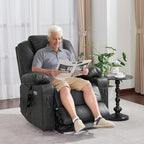 MCombo Electric Power Lift Recliner Chair Sofa with Massage and Heat for Elderly, 3 Positions, 2 Side Pockets, and Cup Holders, USB Ports, Faux Leather 7040 (Grey, Medium)