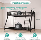 Metal Twin Over Full Bunk Bed，Bunk Beds Twin Over Full Size with Removable Wide Ladder and Full-Length Guardrail，Low Full BunkBeds Frame Heavy Duty steel Slat Support For Adults Kids and Young Teens