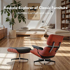 Top Black Grain Leather, Mid Century Chaise Lounge Chair and Ottoman, Modern Chair Classic Design, Heavy Duty Base Support for Living Room Study Lounge Office, Darkrosewood