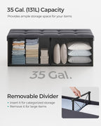 SONGMICS MAZIE Collection - 43 Inches Storage Ottoman Bench with Flipping Lid, Storage Chest with Iron Frame Support, Load 660 lb, for Living Room, Bedroom, Synthetic Leather, Dark Gray ULSF075G01