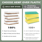 Plant-Based Kitchen Sponges - FSC Certified and PETA Approved, Natural, Eco-Friendly, Biodegradable Sisal Hemp Sponges for Dishes, Cleaning Sponge for Kitchen, Bathroom, Household - 12 Count