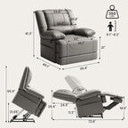 Large Dual Motor Power Lift Recliner Chair with Massage and Heat for Elderly People, Infinite Position,USB Ports and Remote Control,Breathable Leather (Gray)