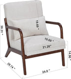 Accent Chairs, Mid-Century Modern Chair with Pillow, Armchair with Solid Wood, Reading Relaxing Leisure Chair for Living Room（Beige/Walnut）
