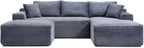 108 Inch Cloud Sectional Couch,Modern Modular Sectional Sofa with Deep Seat,Corduroy Boneless Couches with L-Shape Chaise for Living Room,No Assembly Required (Grey, Right Facing Chaise + Ottoman)