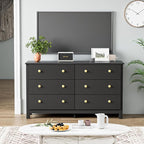 Black Dresser, Modern 6 Drawer Double Dresser for Bedroom with Gold Knobs, Adults & Kids Wide Dressers & Chests of Drawers for Hallway, Entryway