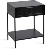 Kate and Laurel Ori Modern Cane Rectangle Side Table, 18 x 15 x 24, Black, Versatile Rattan Living Room End Table with Drawer for Storage and Home Decor