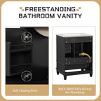 24 Inch Bathroom Vanity with Sink, Freestanding Bathroom Sink Cabinet with 3 Drawers and Storage Door Rack Organizer, Solid Wood Legs, Black