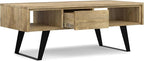 SIMPLIHOME Lowry Solid Mango Wood and Metal 48 inch Wide Rectangle Modern Industrial Coffee Table in Natural for The Living Room and Family Room