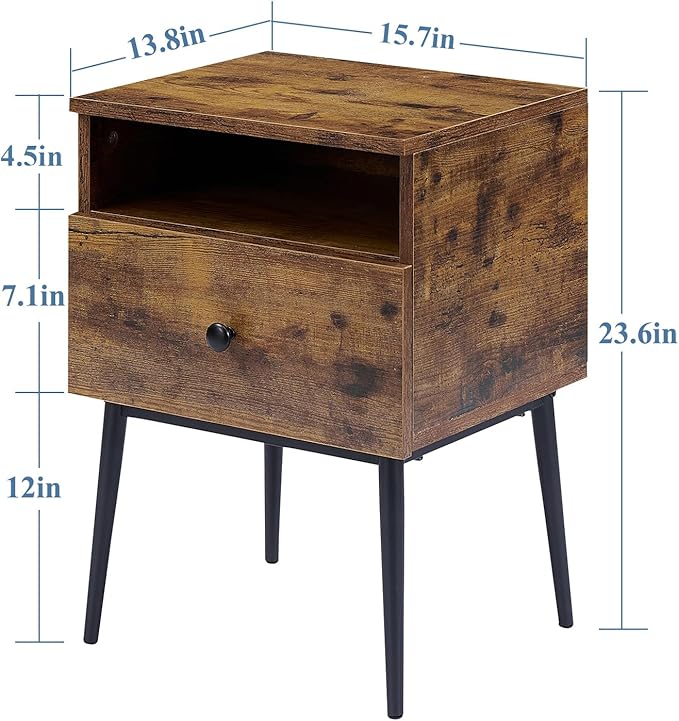 VECELO Modern Nightstands Set of 2,Square End Side Table with Drawer and Storage Space for Bedroom and Living Room