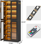 Tribesigns Black Shoe Storage Cabinet with Acrylic Doors and LED Lights, 8-Tier Tall Entryway Shoe Organizer Rack with Adjustable Shelves & Hanging Hooks for Narrow Closet, Hallway, Living Room