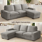 PARKOL 99" L-Shaped Sectional Couch with Storage, Sofa with Reversible Chaise, USB Type-C Charging, Chenille Fabric, Removable Cushion Covers, for Small Space, Apartment, Living Room, Light Gray