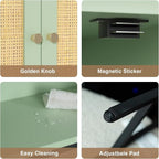 Rattan Toilet Storage Cabinet, Over The Rack Wood Cabinet with Metal Stand, Bathroom Organizer with Adjustable Shelf, Space Saving Cupboard for Small Bathrooms, Washer Shelf, Green