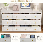 LYNSOM White Dresser for Bedroom with 9 Drawers, Modern Wide Chest of Storage Drawer with Gold Handles, TV Stand Dresser, Wood Dressers for Bedroom, Living Room, Hallway, Entryway, 59’’