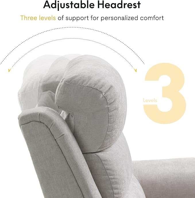 FLEXISPOT XRC6-Pro Nursery Power Glider Recliner w/Adjustable Headrest, 270° Swivel Rocker Recliner for Nursery w/Massage & Heat, Water & Stain Resistant Ribbed Chenille, FSC Certified, Light Grey