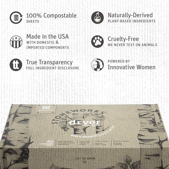 Grab Green Stoneworks Laundry Detergent Pods and Dryer Sheet Bundle, 50 Count Pods and 80 Dryer Sheets, Birch Branch Scent, Plant and Mineral Based Laundry Care Set