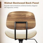 Armless Office Chair with Wheels, PU Leather Adjustable Height Desk Chair - 360° Swivel Ergonomic Computer Chair for Small Space, Modern Walnut Style, Home & Meeting Room, Beige