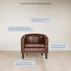 BELLEZE Accent Barrel Chair, Modern Faux Leather Tub Club Chair Upholstered Armchair with Gold Nail Head Trim and Black Legs for Living Room Bedroom Apartment Lounge - Brown