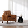 PU Accent Arm Chair with Tufted Back, Faux Leather Comfy Upholstered Single Sofa, Mid Century Modern Side Club Chair with Wood Legs for Reading/Living Room/Bedroom, Caramel