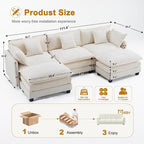 111.4" U Shaped Cloud Couch Sectional with 2 Ottoman｜Modular Chenille Sofa with 29.1" Deep Seat｜FSC Solid Wood Frame｜Easy Assembly & 1YR Guarantee｜for Living Room Bedroom Apartment