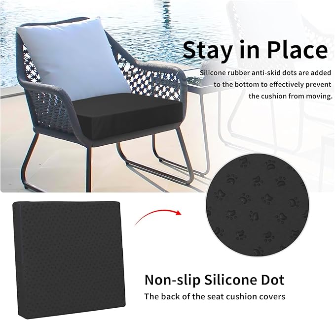 Easy-Going Waterproof Patio Cushion Covers ONLY Cover 22x22x4 inch 2 Pack Replacement Non-Slip Outdoor Seat Cushion Slipcover with Zipper. Black