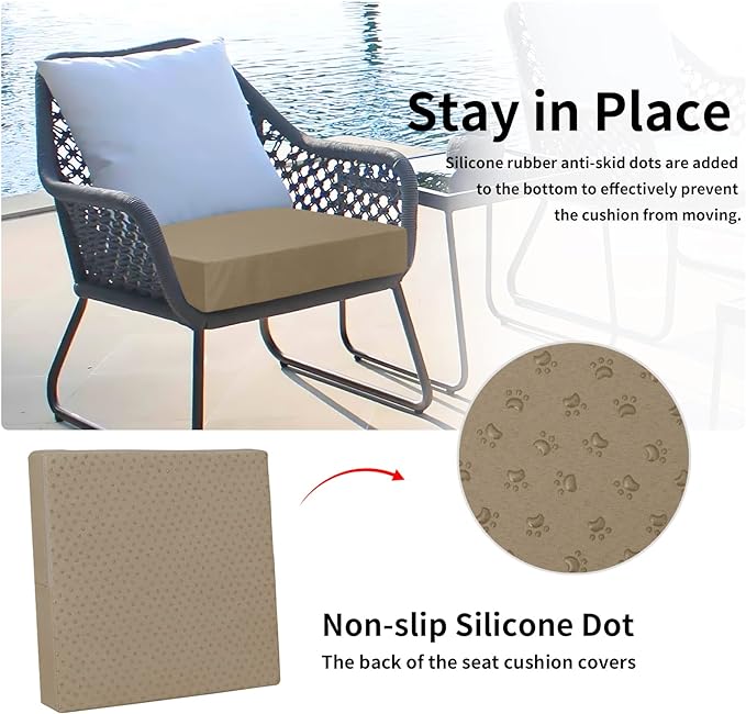 Easy-Going Waterproof Patio Cushion Covers 24x22x4 inch 2 Pack Replacement Non-Slip Outdoor Seat Cushion Slipcover with Zipper. Camel