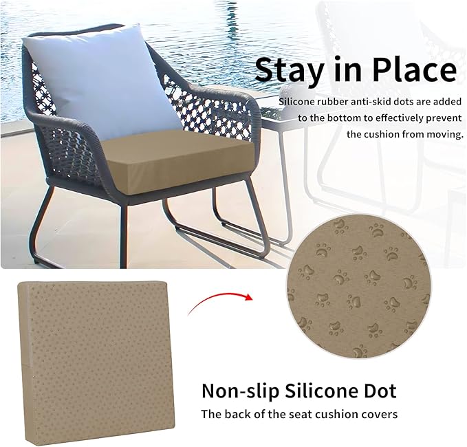 Easy-Going Waterproof Patio Cushion Covers 24x24x4 inch 2 Pack Replacement Non-Slip Outdoor Seat Cushion Slipcover with Zipper. Camel