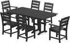 POLYWOOD Lakeside 7-Piece Outdoor Dining Set, All-Weather HDPE Patio Furniture Table and Chairs, Black, Made in USA, Deck, Garden, Poolside