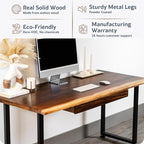 Solid Walnut Wood Computer Desk with Drawer– Live Edge Wooden Home Office Desks with Sturdy Metal Legs – Handmade Real Wood Table for Work, Study, or Gaming - 60” x 27”