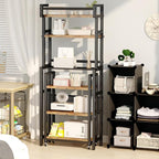 Recaceik 6-Tier Over The Toilet Storage Shelf with Cart, Freestanding Above Toilet Shelf Rack, Farmhouse Bathroom Organizer Shelves, Space Saver (Brown)