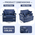 Karl home 39" Swivel Accent Chair,Oversized Seat Armchair W/2 Pillows and 4 Pockets,Modern Upholstered Corduroy Barrel Chair,Comfy Single Sofa for Living Room,Reading,Bedroom and Office-Dark Blue