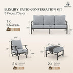 HERA'S HOUSE 5 Pieces Patio Furniture Set, 2 x Cushioned Rocking Chair, 2 x Ottoman, 1 x 3-Seat Sofa, All Cushioned 7 Seats Outdoor Conversation Set for Lawn Garden Backyard, Grey