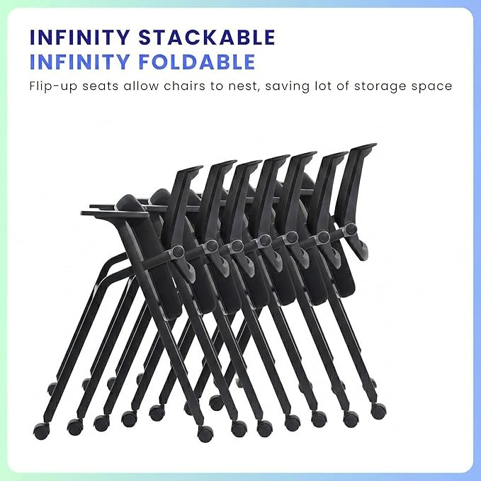 30 Pack Stackable Conference Room Chairs with Paddle Folding Office Chair Foldable Desk Chair Mesh Back and Arms for Conference Meeting Guest Reception Home Office Training Room Chair Black