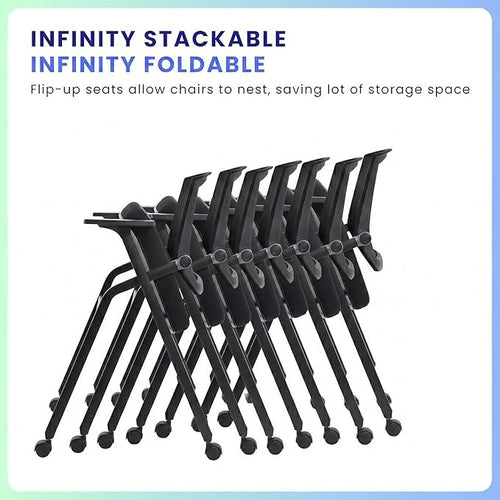 10 Pack Stackable Conference Room Chairs with Paddle Folding Office Chair Foldable Desk Chair Mesh Back and Arms for Conference Meeting Guest Reception Home Office Training Room Chair Black