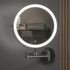 Hasipu 8.5-Inch Wall Mounted Makeup Mirror with Magnification, Rechargeable 2000 mAh Vanity Mirror with Lights, Bathroom Mirror with Dimmable Brightness, 3 Lighting Modes, Extendable Arm, Black