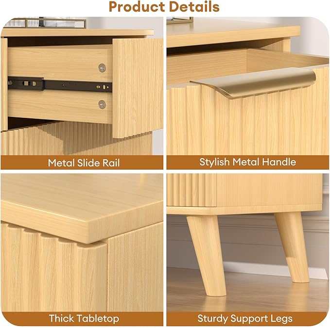 Boho Fluted 6 Drawer Dresser for Bedroom, Chest of Drawers with Solid Wood Legs, Modern Dresser Chest Cabinet Organizer with Golden Handles, Beside Table for Closet, Hallway, Bedroom