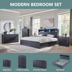 Modern 8 Drawers Dresser for Bedroom, 55" Wide Dressers & Chest of Drawers w/Curved Profile Design, Wood Mid Century Storage Dressers Organizer for Bedroom, Living Room, Black
