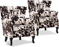 Accent Reading Arm Chairs Set of 2 for Living Room Bedroom, Midcentury Modern Comfy Corner Sofa Chair, Wingback Waiting Room Club Chair with Button Tufted Back &Lumbar Pillow, Fabric Cow