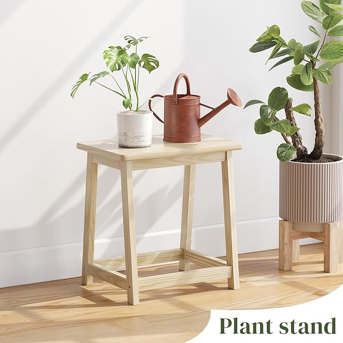 Wood end Table, Small Bench Seat, Wood Bathroom Vanity Bench, Plant Stand, Shoe Changing Handmade Stool for Kids or Adults (Natural-Large)