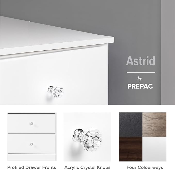 Prepac Astrid Simplistic 6-Drawer Tall Dresser for Bedroom, Functional Chest of Drawers with Acrylic Knobs, 16.5"D x 19.75"W x 50"H, Crystal White