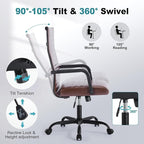 Office Desk Chair, Ergonomic Conference Room Chairs, PU Leather Executive Ribbed Computer Chair, Swivel Rolling Chair for Home Office
