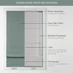 Madison Park Cordless Roman Shades Faux Silk Shade with Sheen 1-Panel Privacy, Room Darkening, Energy Efficient, Thermal Insulated Window Blind for Bedroom, Living Room Décor, 33"W x 64"L Como, Green