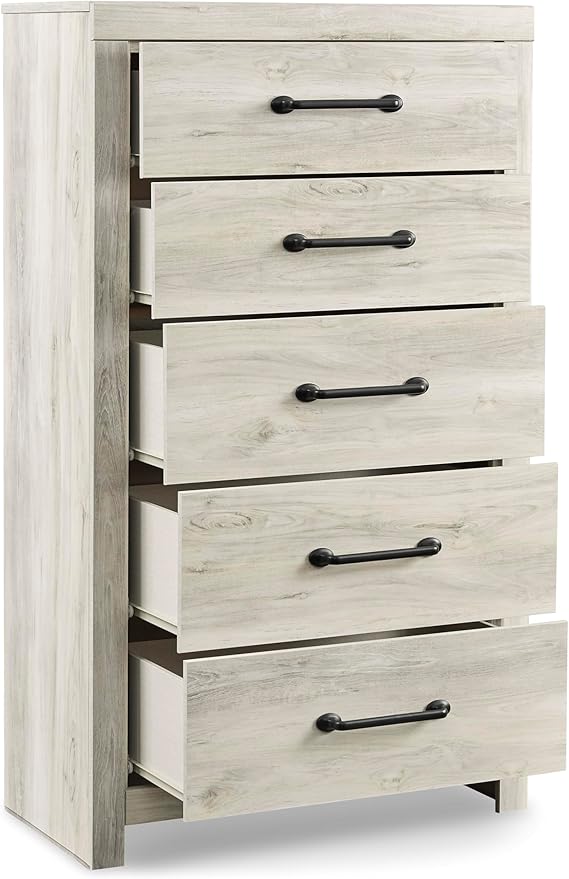 Signature Design by Ashley Cambeck Industrial 5 Drawer Chest with Safety Stop, Whitewash