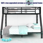 Higher Quality & Stronger Heavy Duty Industrial Style Metal Twin XL Over Queen Bunk Bed, Thickened More Stable Black Steel Bunkbed Bunk Queen Bed (Easier to Assemble) (Twin XL Over Queen)